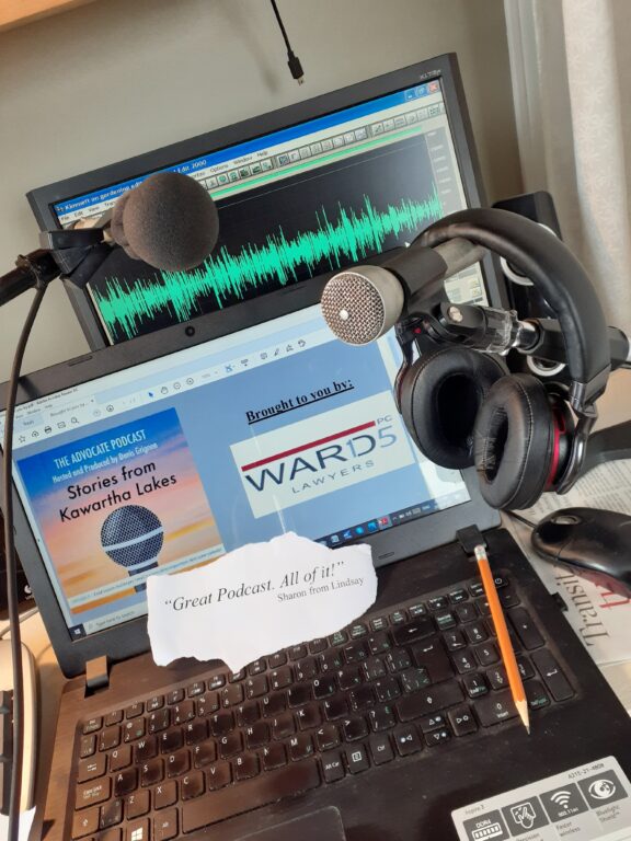laptop and recording equipment for the advocate podcast